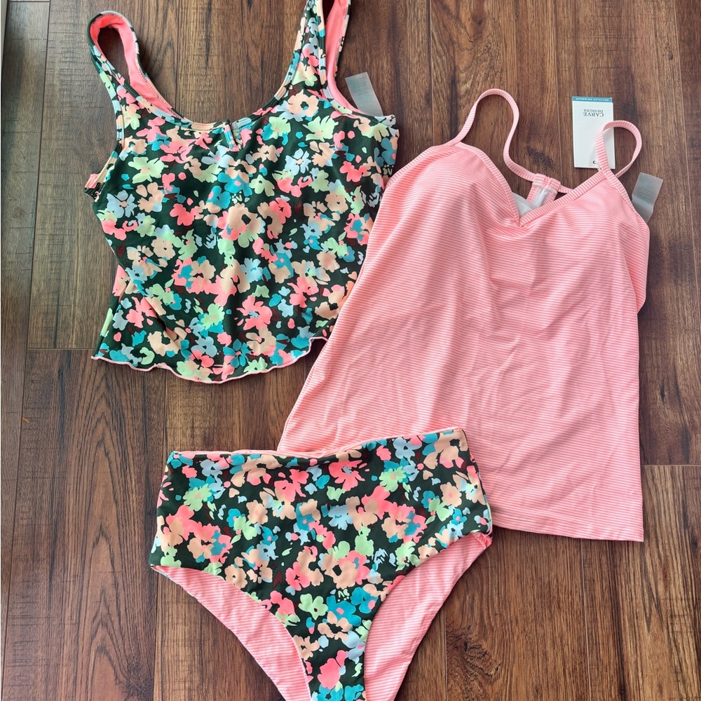 Carve Designs Floral and Striped Swim Set - Pink and Black
